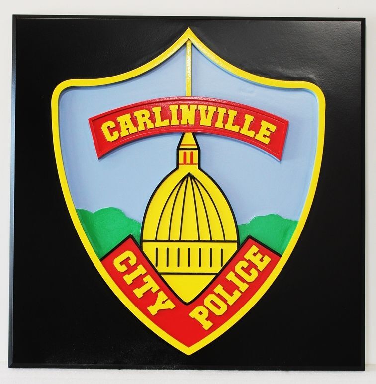 PP-2345 -  Carved 2.5-D HDU Plaque of the Shoulder Patch of a Police Officer of the City of Carlinville, Illinois