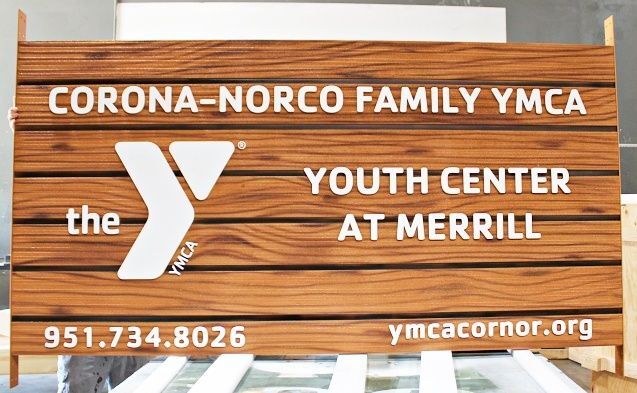 GA16474A - Carved and Sandblasted HDU Sign for "Corona - Norco Family YMCA"