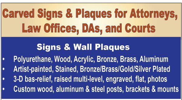 Attorney, Law Office and Courtroom Carved Wood Signs