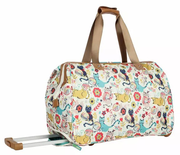 Lily Bloom Cat Print Rolling Duffel