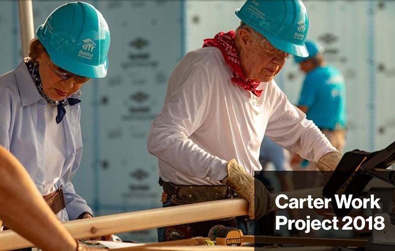 Jimmy and Rosalyn Carter working with Mishawaka and South Bend Habitat for Humanity.