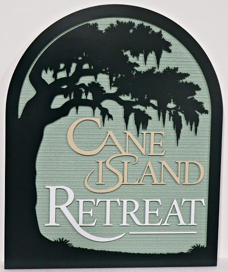 L21061A - Carved HDU Welcome Sign for "Cane Island Retreat"