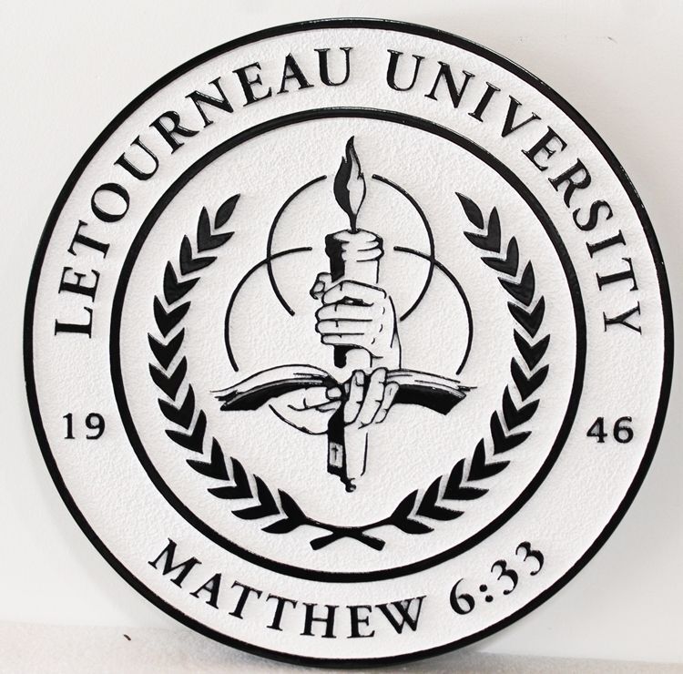 RP-1690 --   Carved 2.5-D HDU Plaque of the  Seal of Letourneau University        
