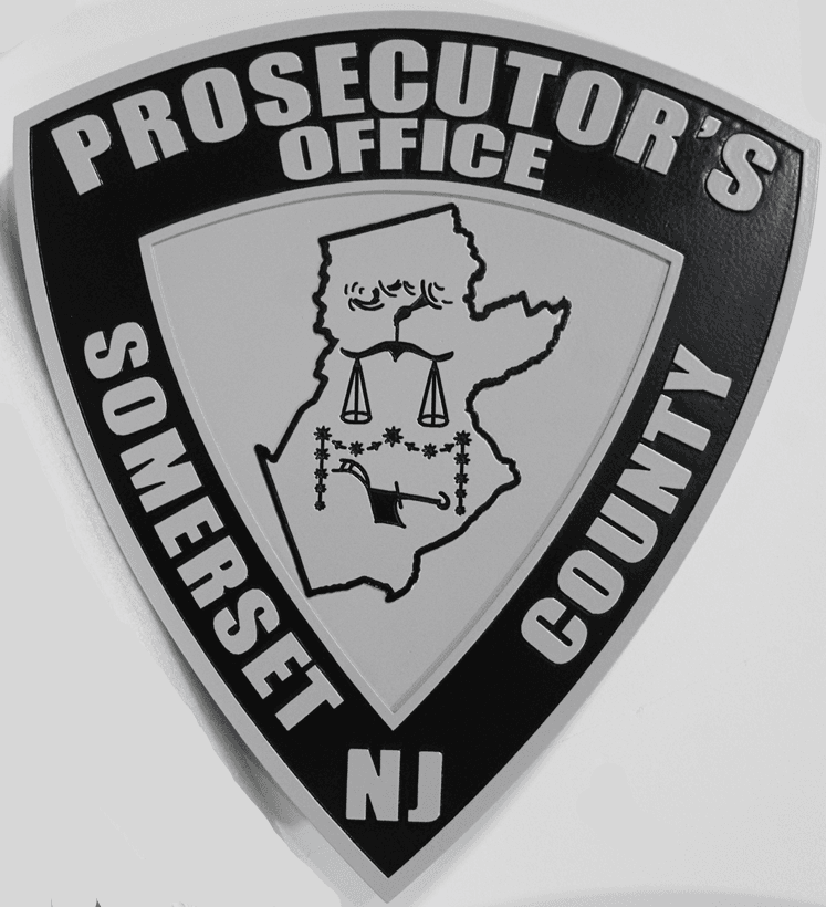 PP-2441 - Carved 2.5-D Raised and Engraved  Relief  HDU Plaque of the Shoulder Patch  of the Prosecutor's Office, Somerset County, New Jersey