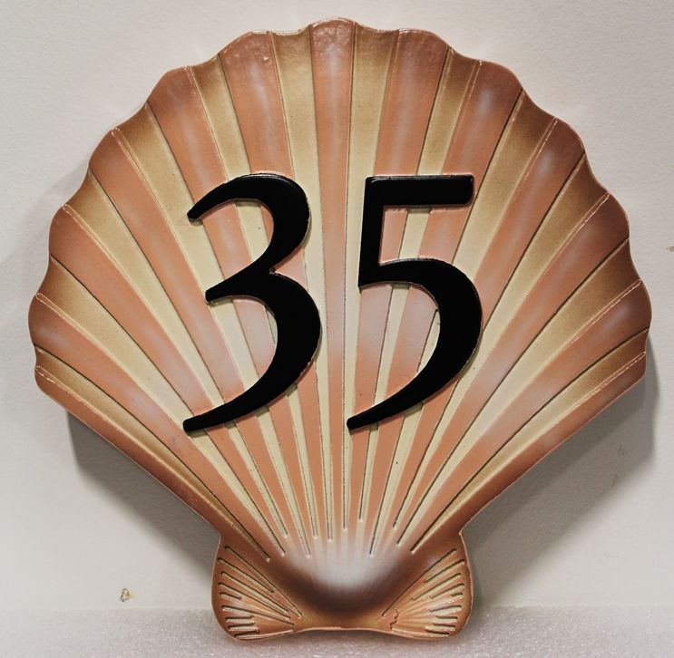 L21506 - Carved  Beach Home Address Number Sign, in the Shape of a Seashell