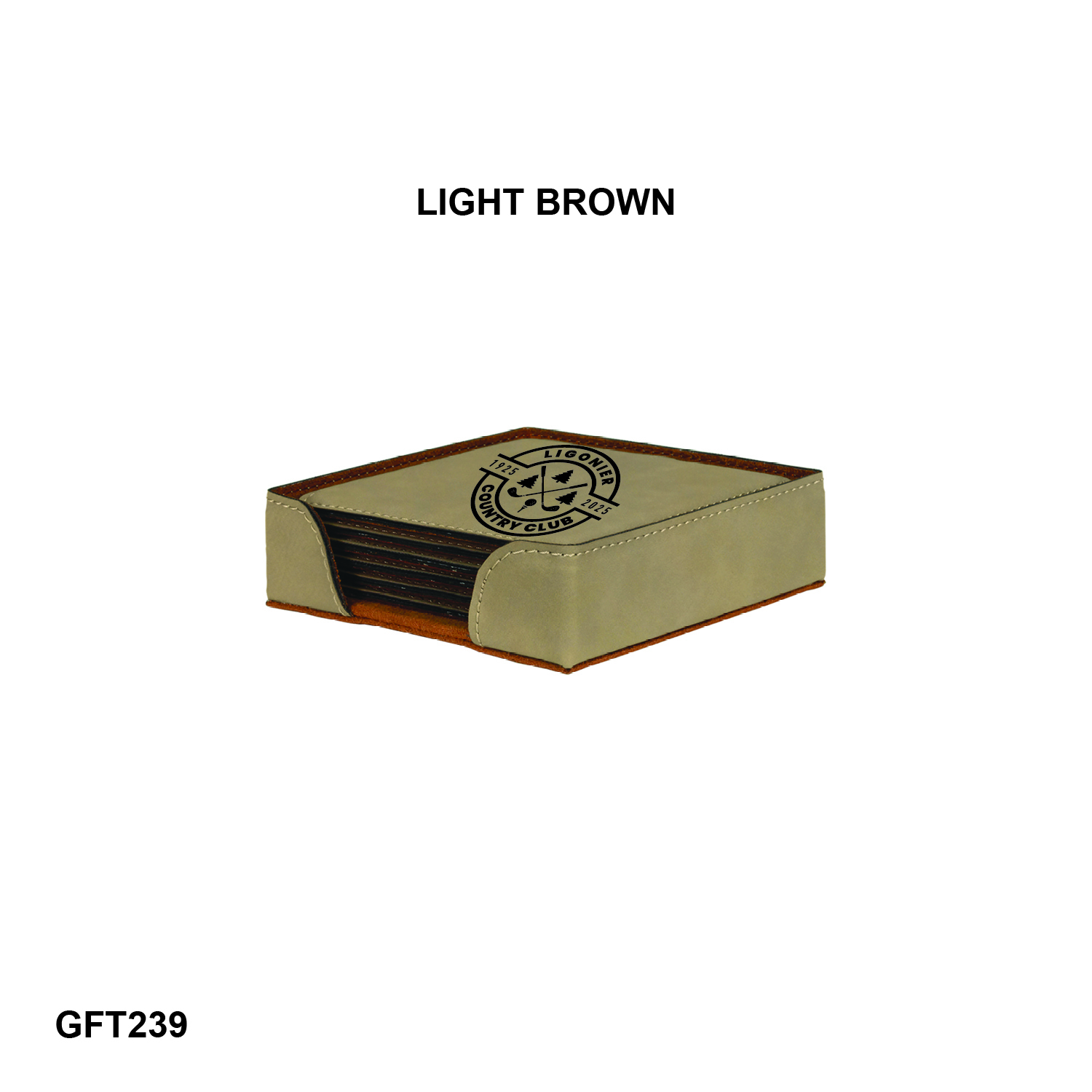4" x 4" Light Brown Square Laserable Leatherette 6-Coaster Set