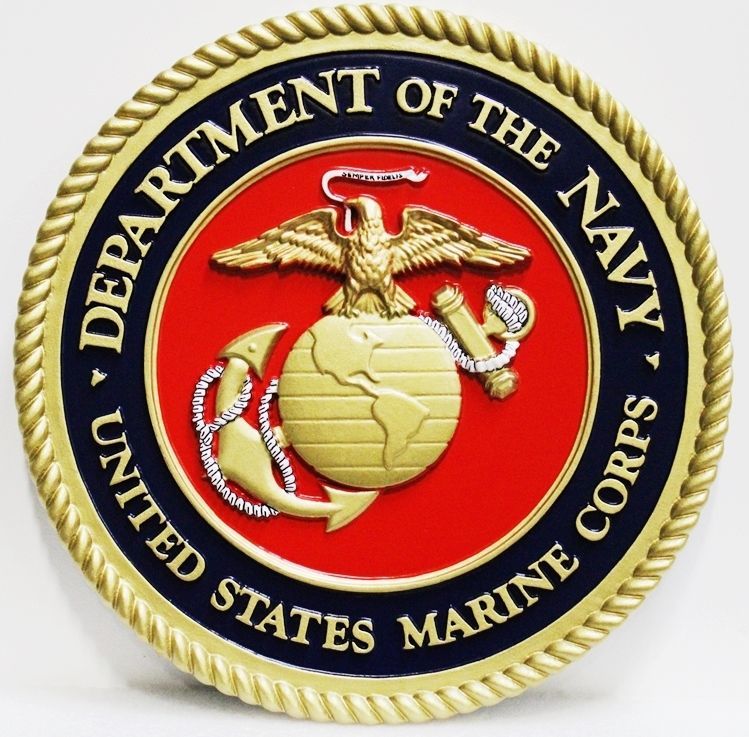 KP-1040 -  Carved Plaque of the  Seal  of the US Marine Corps, 3-D Bas-Relief Artist Painted 