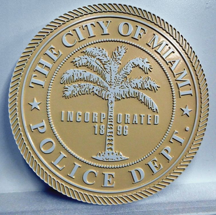 PP-3180 -  Carved Wall Plaque of the Seal of the Police Department, City of Miami, Florida, Artist Painted