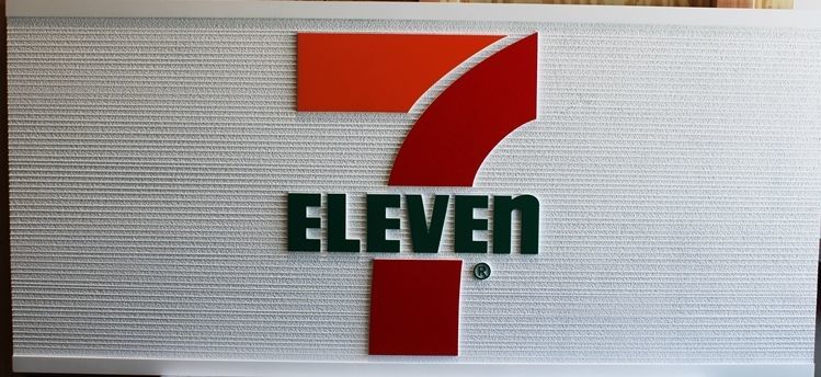 Q25623A- Carved 2.5-D Multi-level Raised Relief  and Sandblasted Wood Grain  HDU Sign for a "7-11" Store