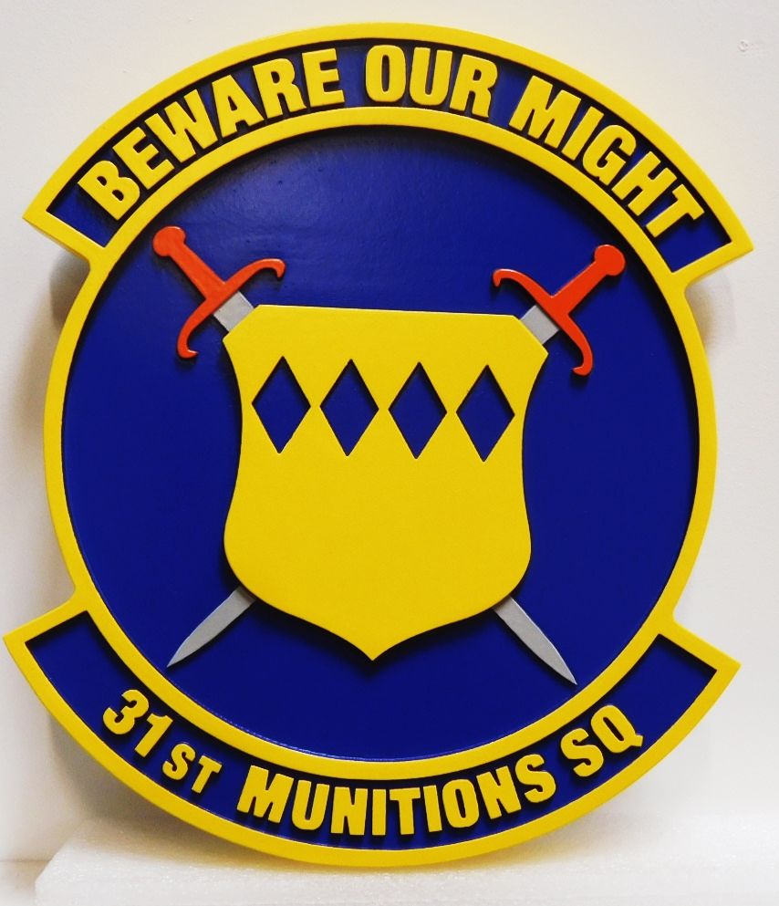 LP-2830 - Carved Plaque of the Crest of the Air Force 31st Munitions Squadron, 2.5-D Artist-Painted