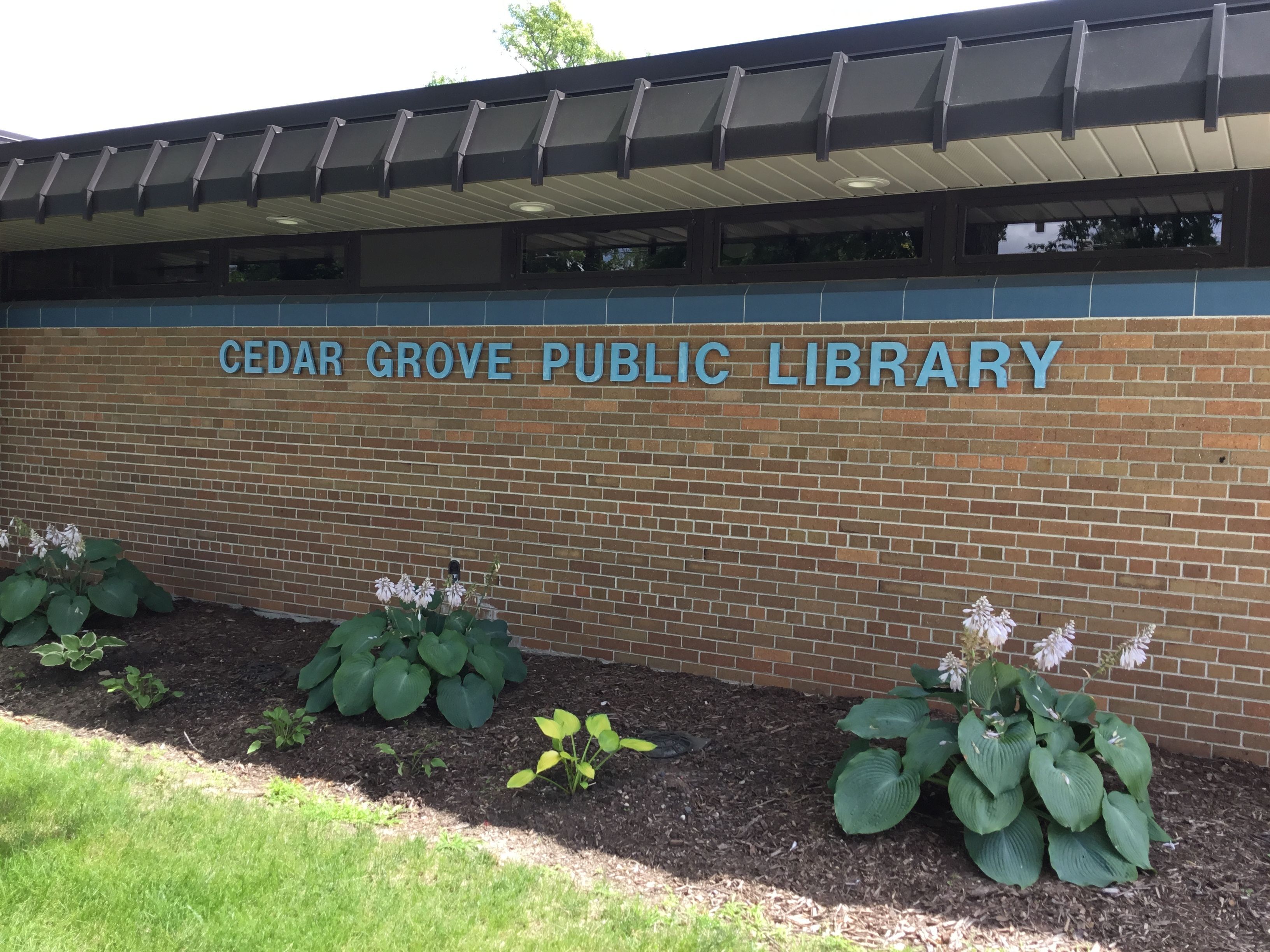 A picture of the outside of the Cedar Grove Public Library 