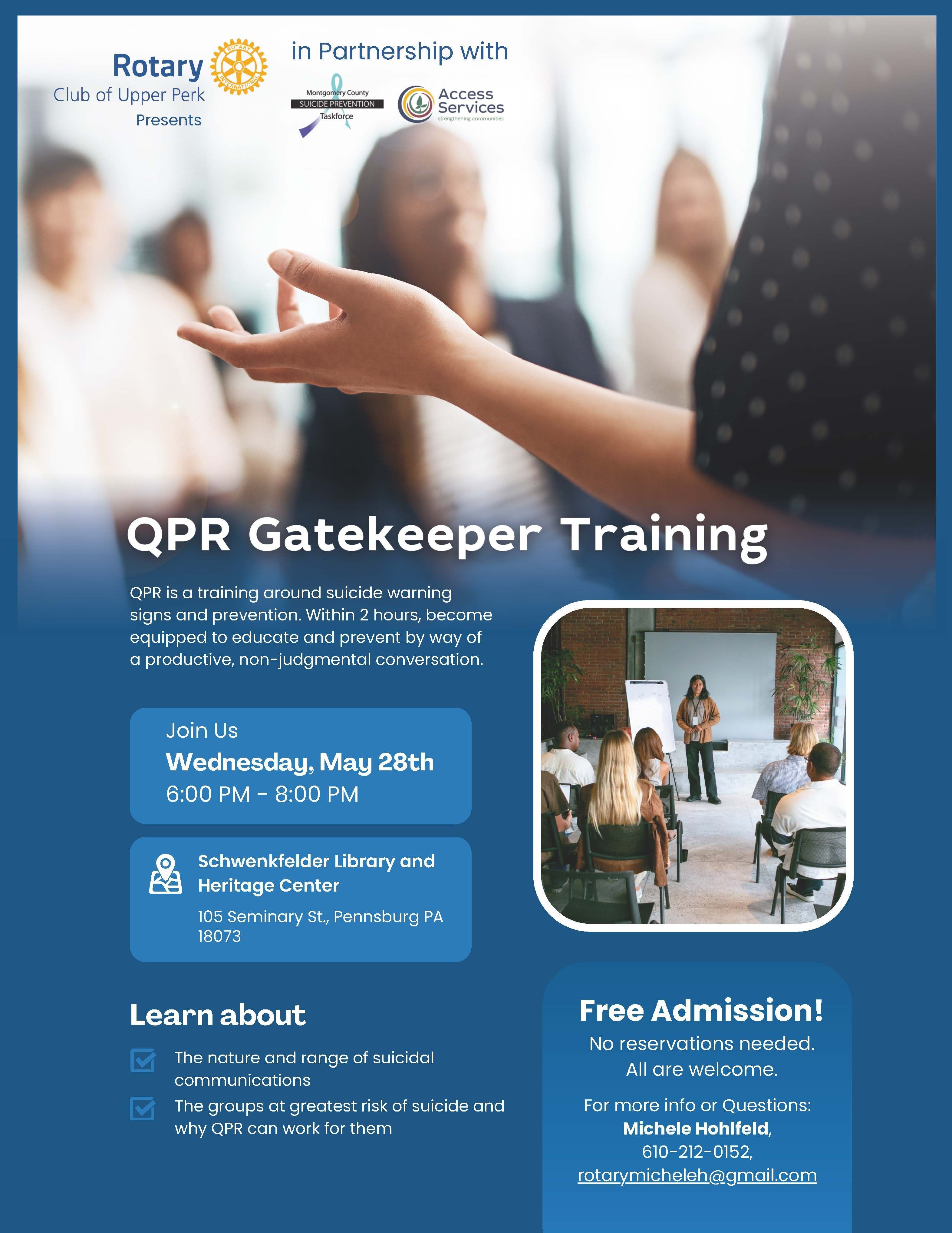 Rotary will sponsor a QPR Training