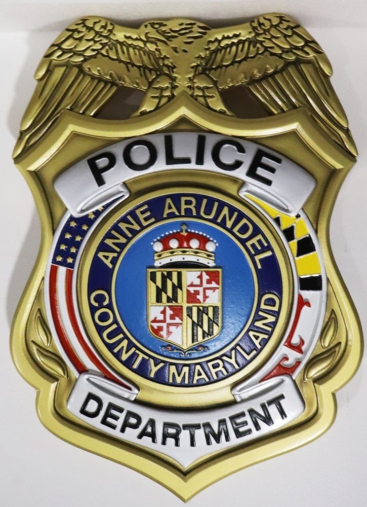 PP-1161 - Carved 3-D Plaque of the  Badge of the Police Department, Anne Arundel County, Maryland