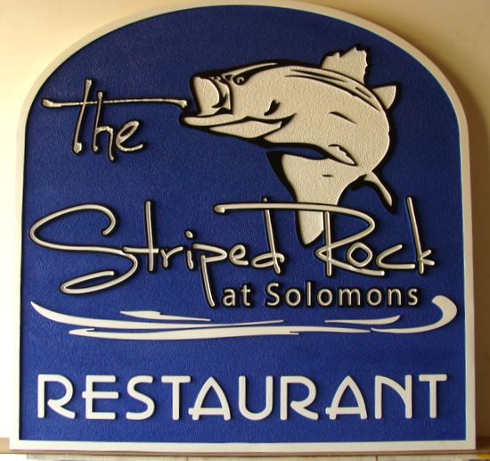 L22324 - Carved and Sandblasted HDU Fish Restaurant Sign "The Striped Rock"