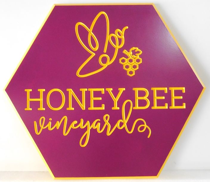 R27023 -   Stylized  Engraved High-Density-Urethane (HDU) Honeybee Vineyards Sign