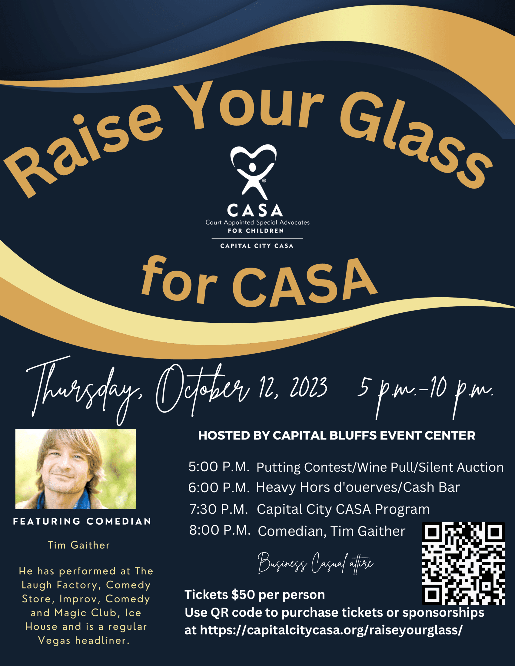 Raise your glass for CASA event flyer. October 12 from 5:00 PM to 10:00 PM.