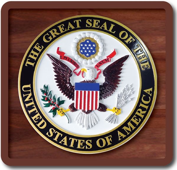 federal government round seals carved wood wall plaques