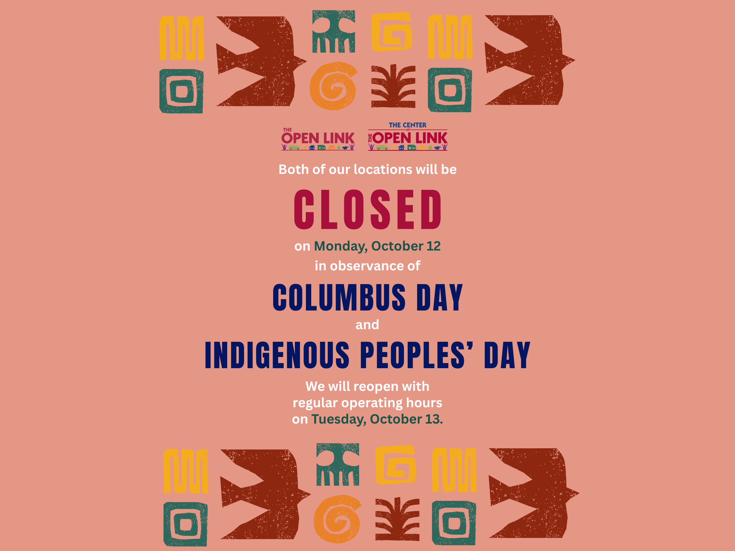 Columbus Day and Indigenous Peoples' Day Closure