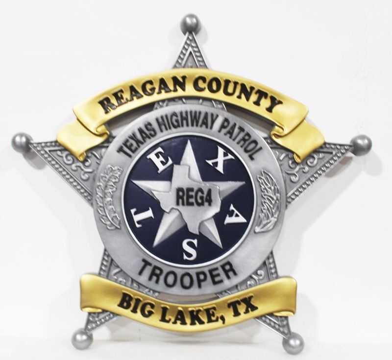 PP-1605 - Carved 3-D Bas-Relief Plaque of the Badge of a Texas Highway Patrol Trooper, Reagan County, Big Lake, Texas