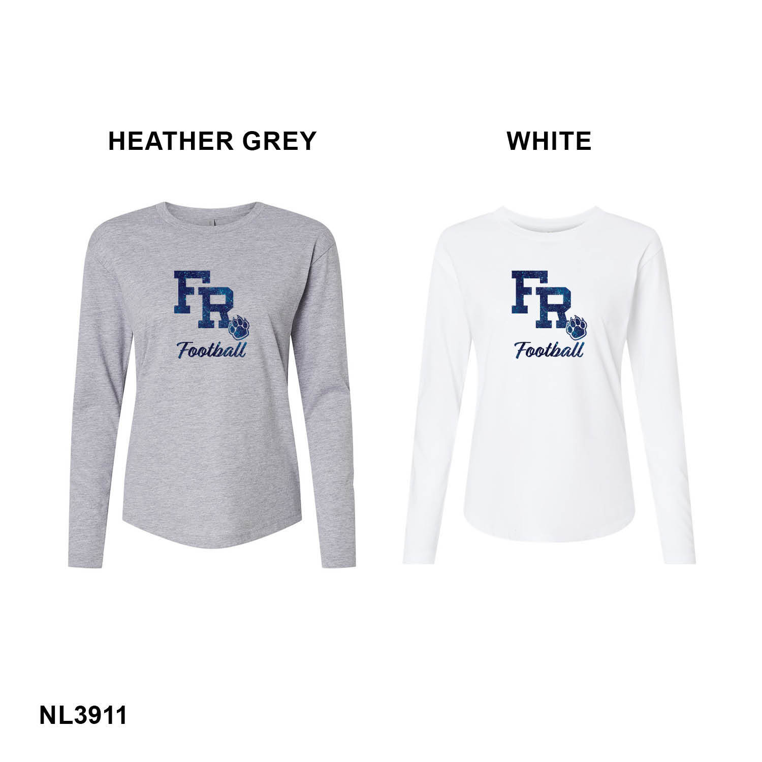 FR FOOTBALL NAVY GLITTER LOGO - Next Level Apparel® Women’s Cotton Relaxed Long Sleeve Tee