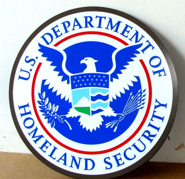 U30172A - Carved Wall Plaque of Seal of Homeland Security (Light Blue)