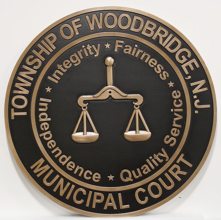 M7018  - 3D Bronze-plated Carved HDU  Seal of the Municipal Court of the Town of Woodbridge, New Jersey