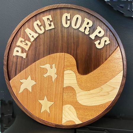 PEACE LOVE & MUSIC wood sign decor decoration desk plate w/ engraved plate 