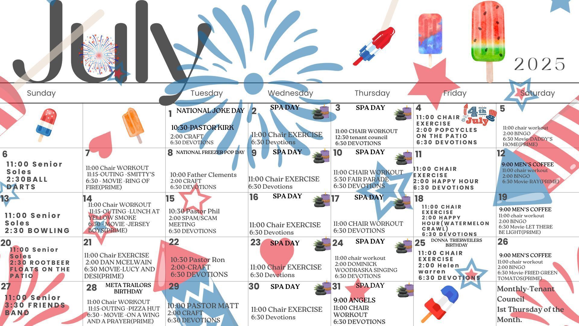 Downloadable Activities Calendar