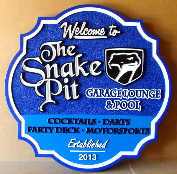 RB27348 -  Carved and Sandblasted HDU Bar and Swimming Pool  Sign , “The Snake Pit”