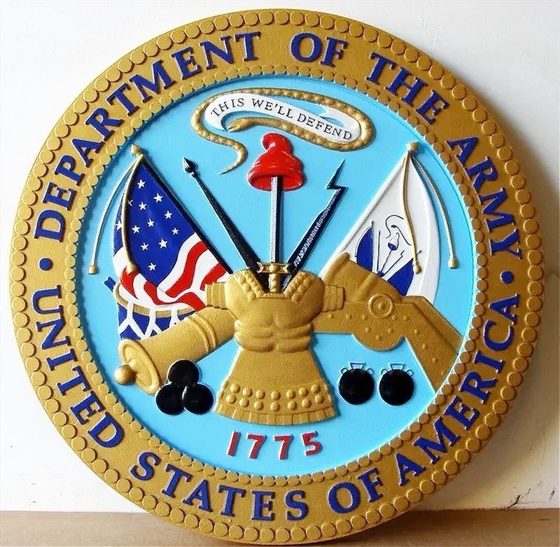 IP-1156 - Carved 3-D Bas-Relief Artist-Painted Plaque of the Official Seal of the US Army