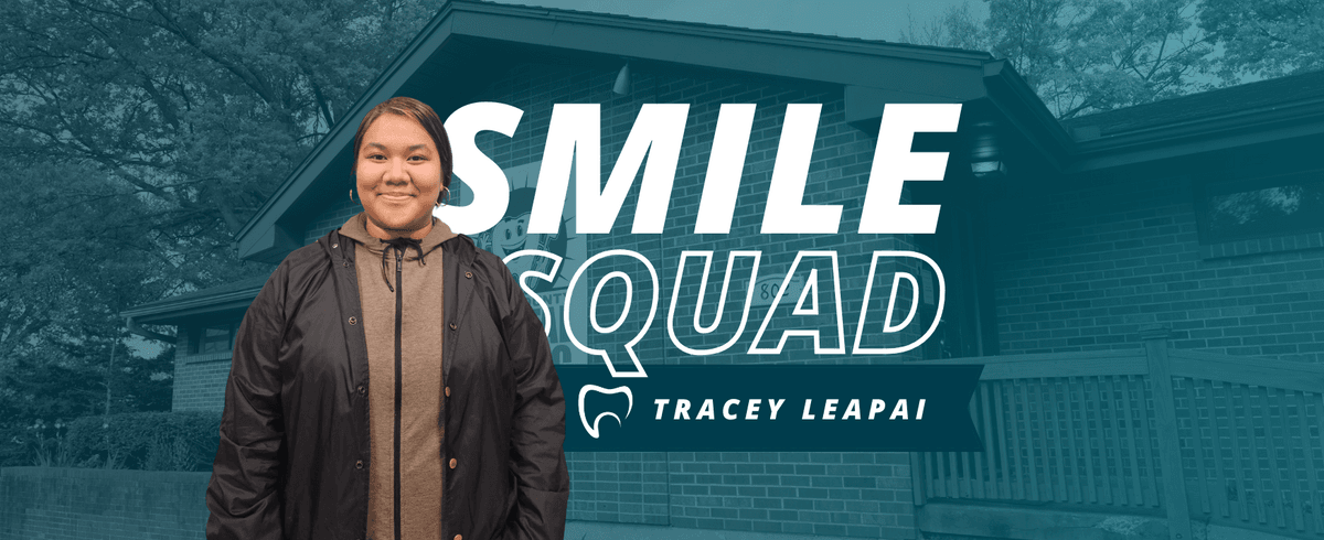 smile squad banner with girl smiling named tracey leapai