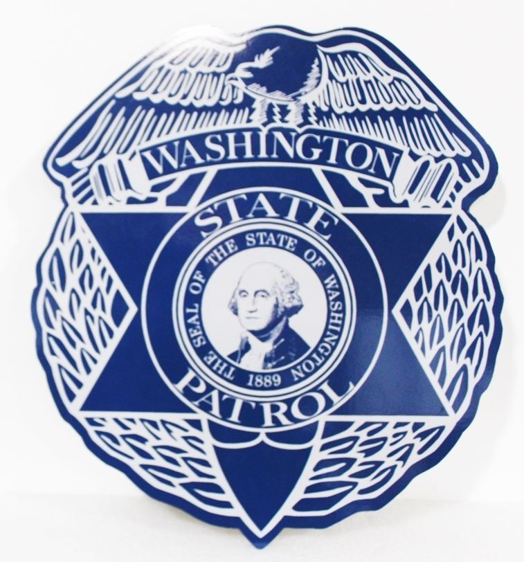 PP-1850 -  2-D Flat Sintra  Plaque with a Printed Giclee Vinyl Photo Image  of the Badge of the Washington State Patrol