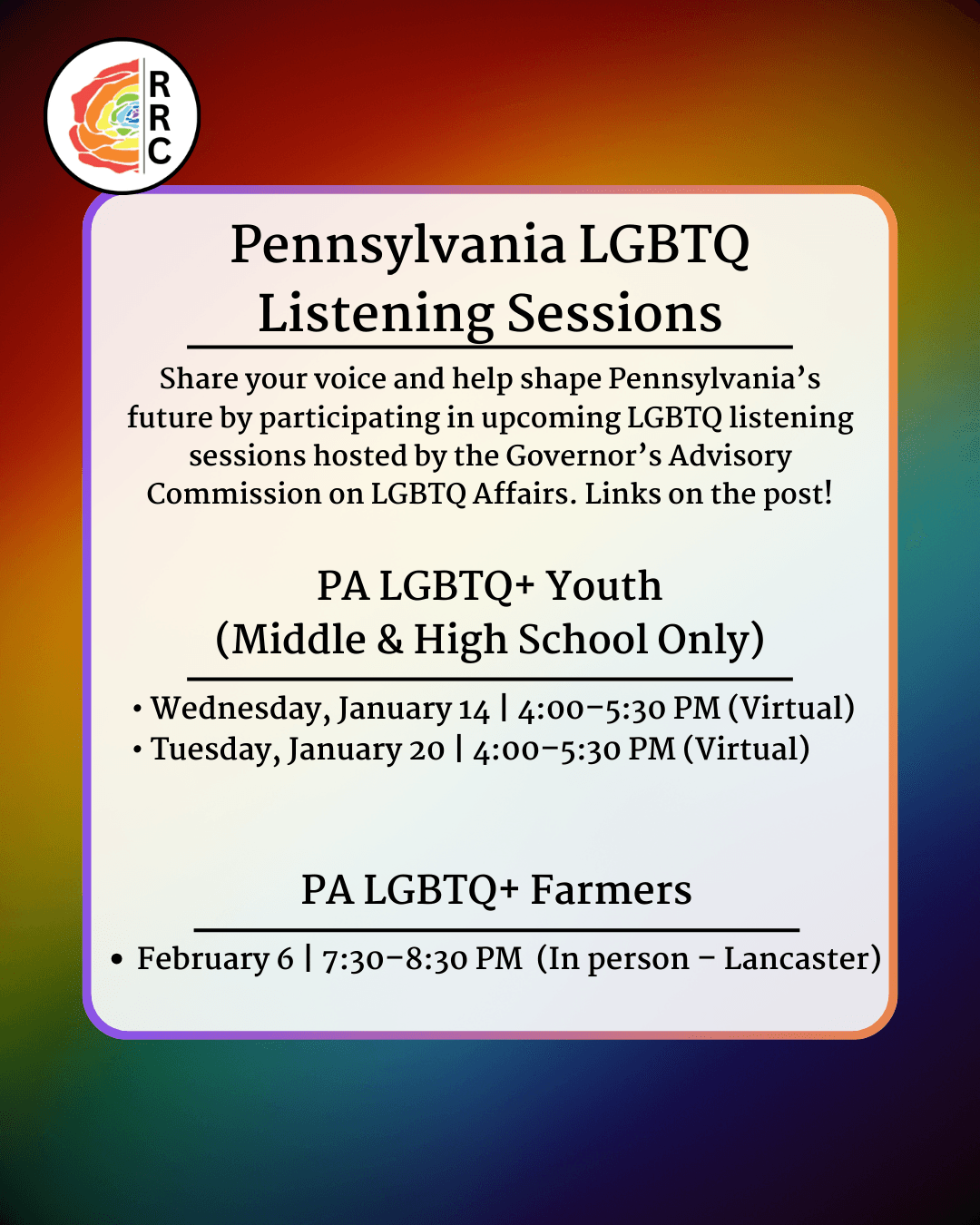 PA LGBTQ Listening Sessions – Your Voice Matters