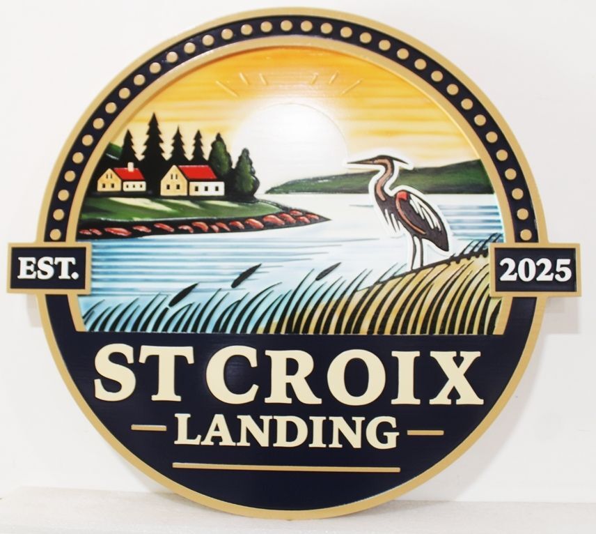 DP-2153 - Carved Plaque of the Seal of the Community of St. Croix Landing, U.S. Virgin Islands, Artist Painted