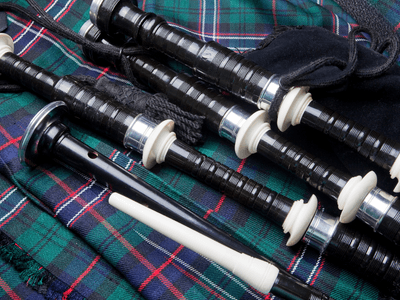 Scottish bagpipes and plaid