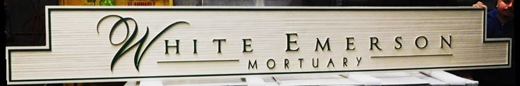 GC16110 - Carved and Sandblasted Wood Grain High-Density-Urethane (HDU) entrance  sign was made for the White Emerson Mortuary