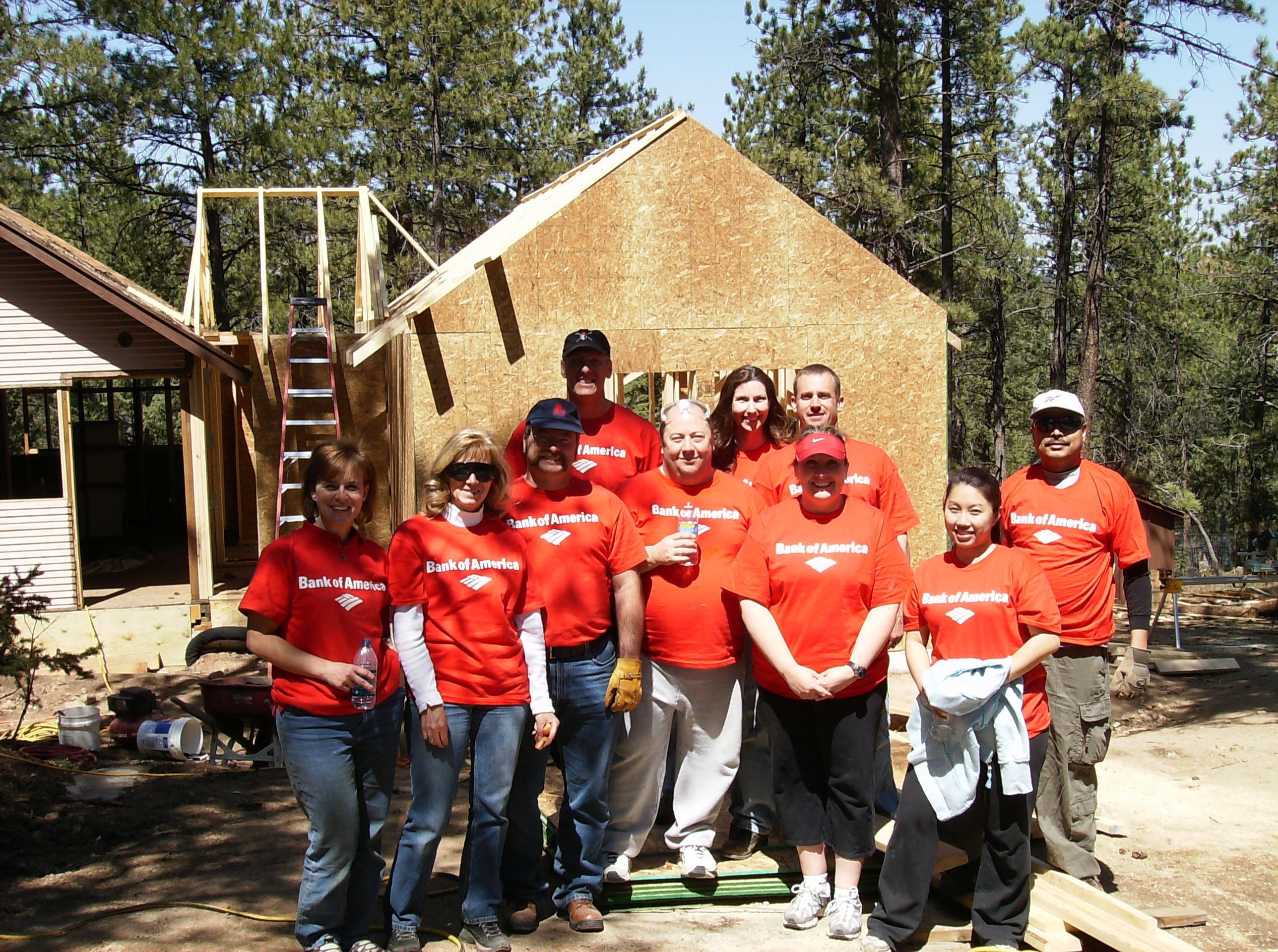 Bank of America volunteer group for home construction infront of home