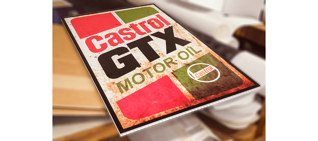 Retro Castrol GTX Motor Oil double-sided sign printed on corrugated plastic