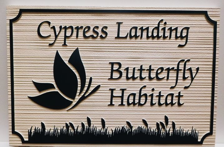 GA16413 - Carved and Sandblasted Wood Grain Sign for Cypress Landing Butterfly Habitat, 2.5-D Artist-Painted