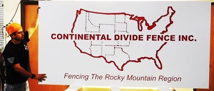  SC38418-  - Large Carved Engraved  HDU Commercial Sign for  "Continental Divide Fence, Inc.", 2.5-D Artist-Painted