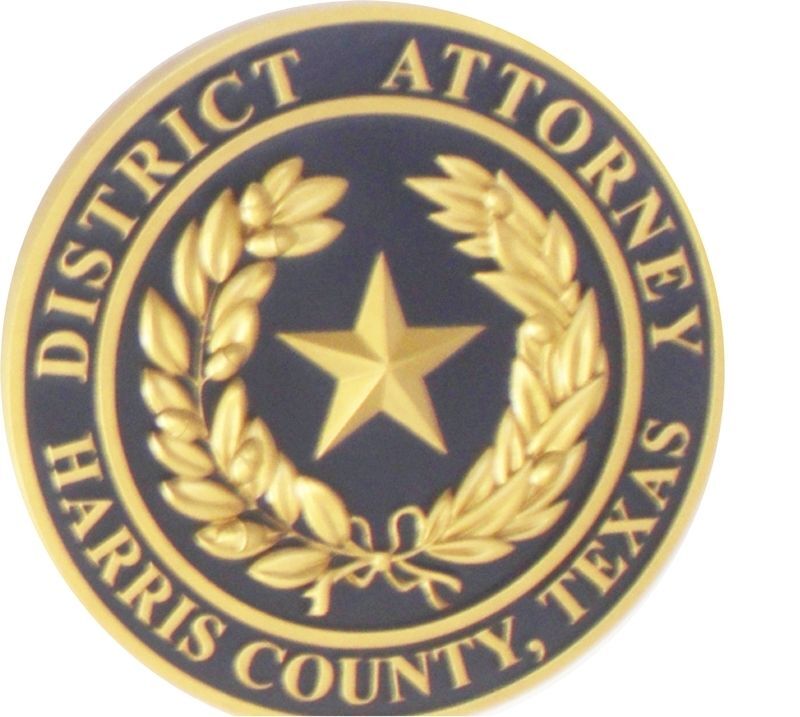 HP-1525 - Carved 3-D Bas-relief Plaque of the  Seal for a District Attorney, Harris County, Texas