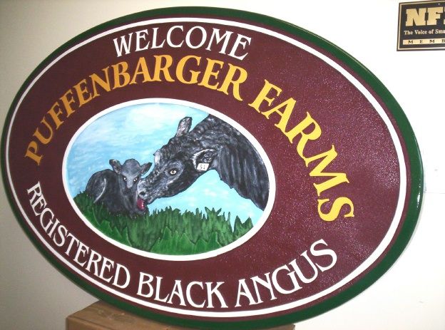 O24150 - Farm Sign for Black Angus, Hand-Painted Black Angus Cow and Calf
