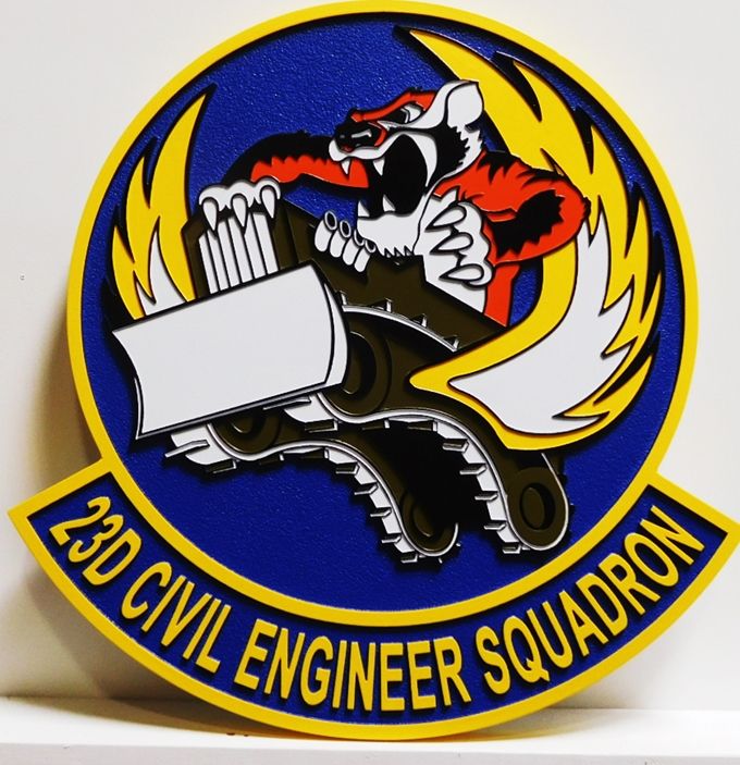 LP-7205 - Carved  Plaque of the Crest of the 23rd Civil Engineering Squadron, Artist Painted