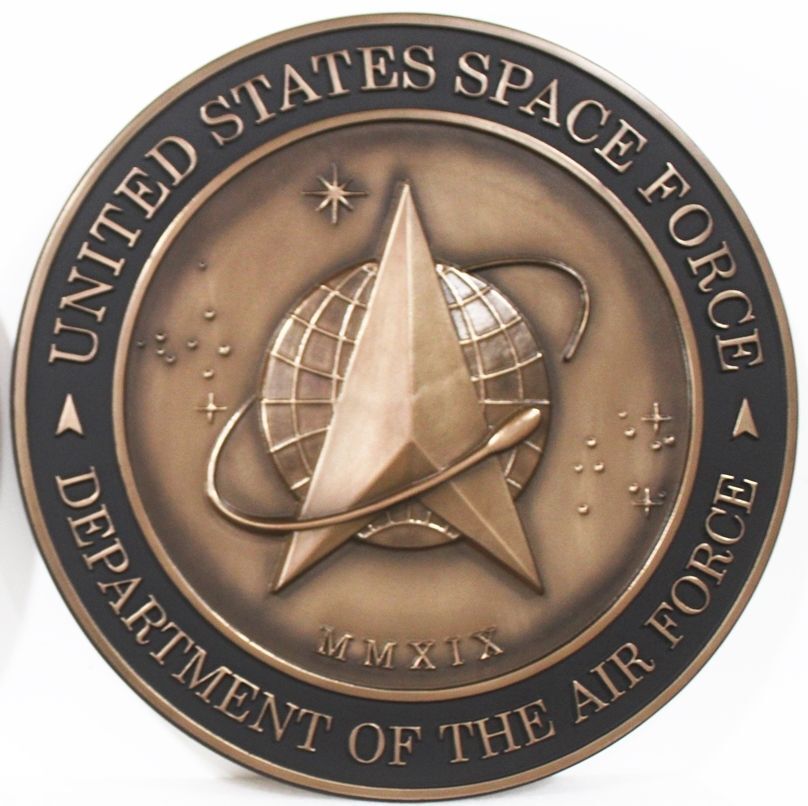 LP-1210 - Carved 3-D Bronze Painted HDU Plaque of the Seal of the United States Space Force, Department of the Air Force
