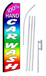 Hand Car Wash 100% Rainbow Swooper/Feather Flag + Pole + Ground Spike