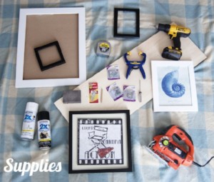 DIY Framed Shelves supplies
