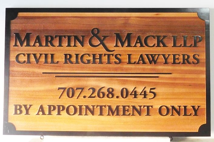 A10415 - Carved Cedar Wood Sign with Carved HDU Frame for Civil Rights Lawyers