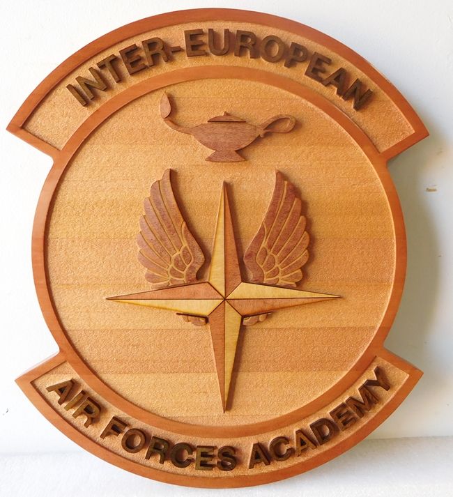 LP-8560 - Carved Shield Plaque of the Crest of the Inter-European Air Forces Academy, Cedar Wood