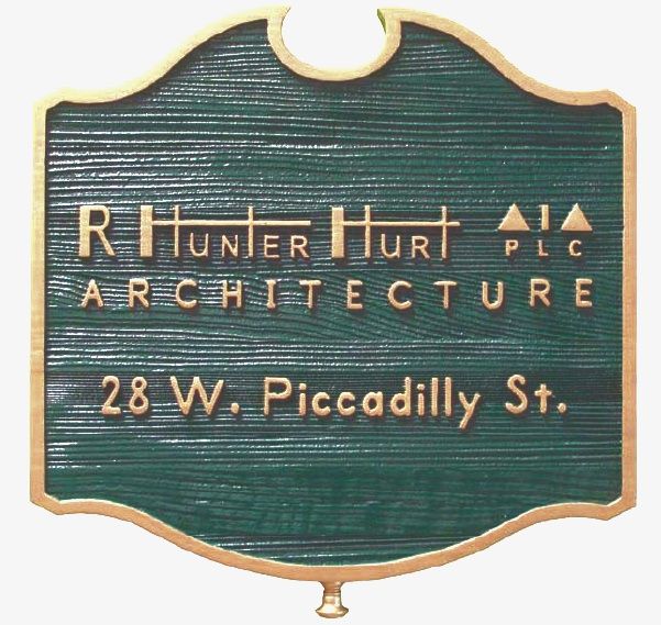 SA28570 - Carved Sandblasted Cedar Wood Sign for the  "R. Hunter Hurt" Architecture Firm