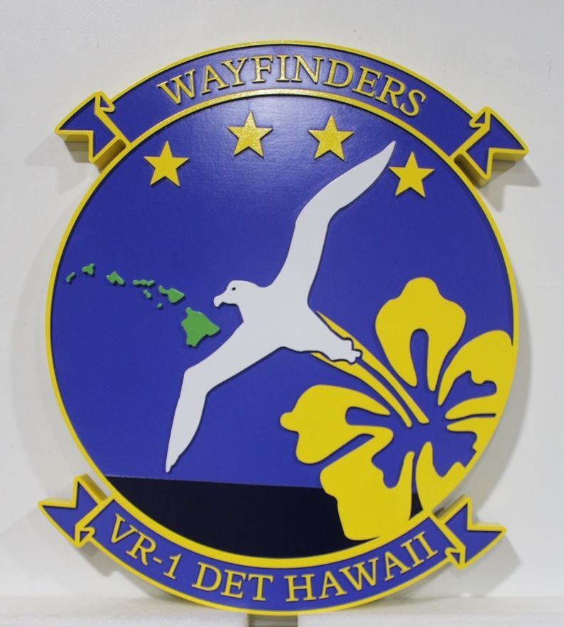 JP-1675 - Carved 2.5-D Multi-level Plaque of the Crest of the Wayfinders, VR 1 DET, Hawaii